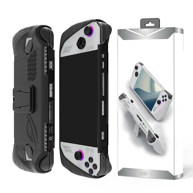 สําหรับ ROG Ally เคส TPU มือถือพร้อมขายึดด้านหลัง ROG Ally เกมคอนโซลเคสกันลื่น, สีดําติดตั้งง่าย