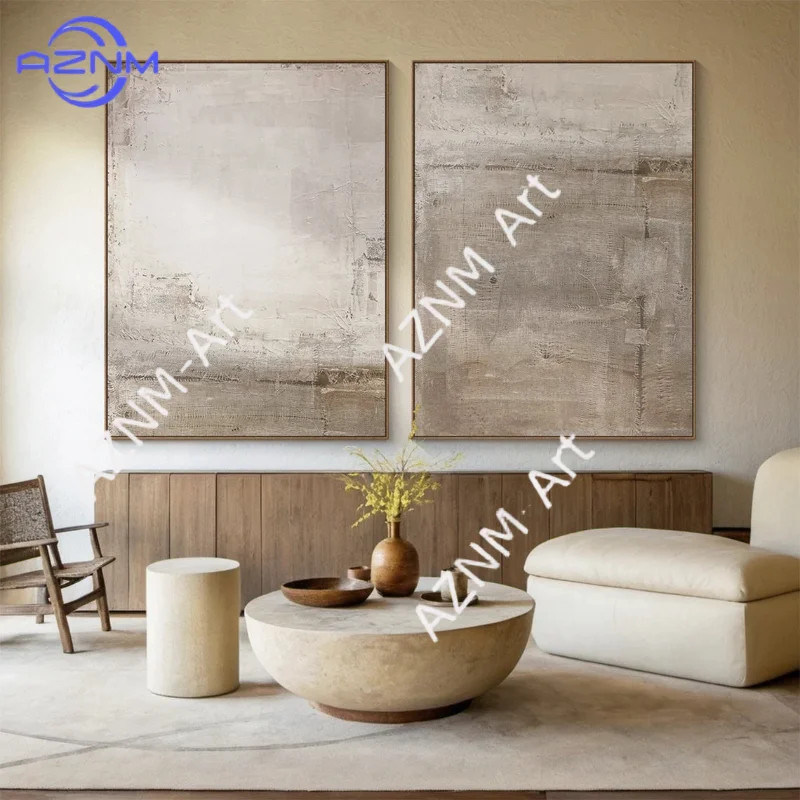 1/2Pcs Neutral Textured Wall Art ,Beige Abstract Wall Art, Beige Brown Textured Painting,Modern Abstract Canvas Painting