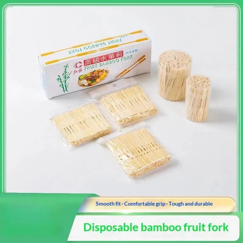 100Pcs Eco-Friendly Disposable Bamboo Fruit Forks Two Prong Wooden Picks for Dessert Wedding Birthday Party