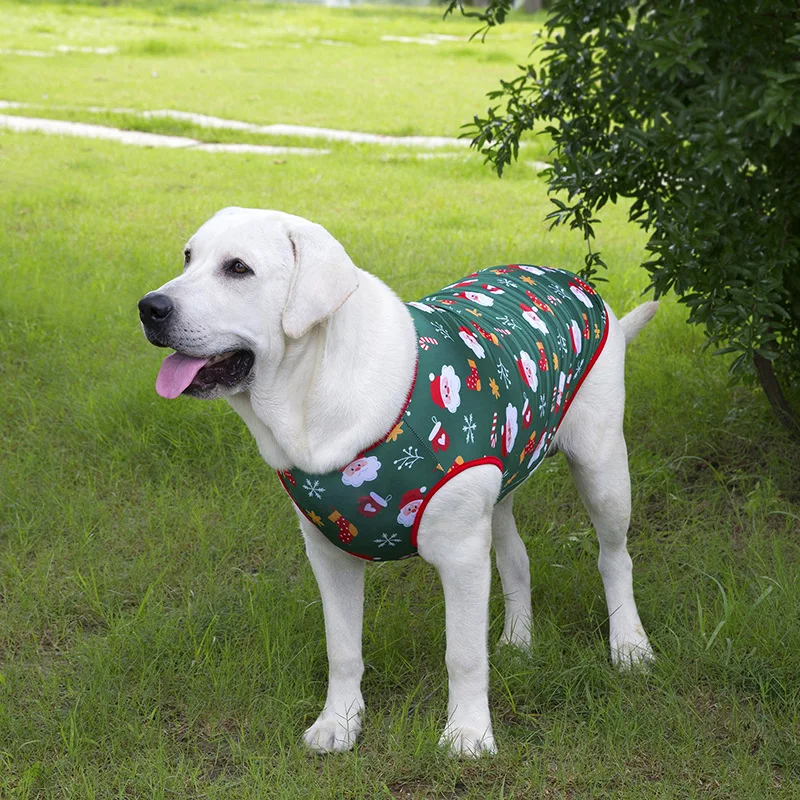 Christmas Cat Dog Vest Polyester Material Christmas Cat Dog Vest Green Full Print Christmas Element Pet Sleeveless Top Medium