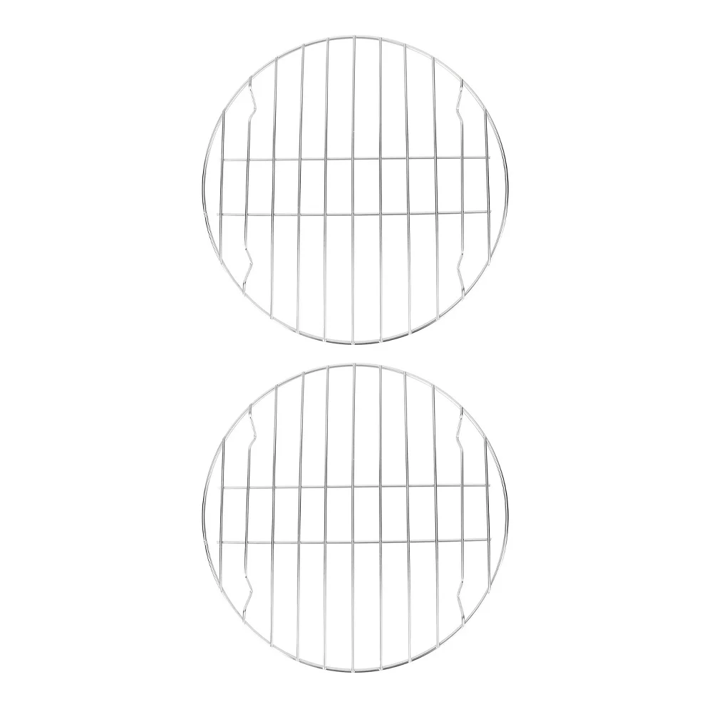 

2pcs Stainless Steel Bbq Grill Rack Durable Lightweight Round Meat Net Grilling Rack For Outdoor Barbecue Fish Roast Pizza