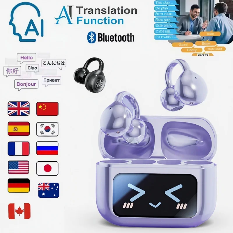 

AI translation earbuds ear clip bluetooth headphones the business trip intelligent touch noise cancellation wireless earphones