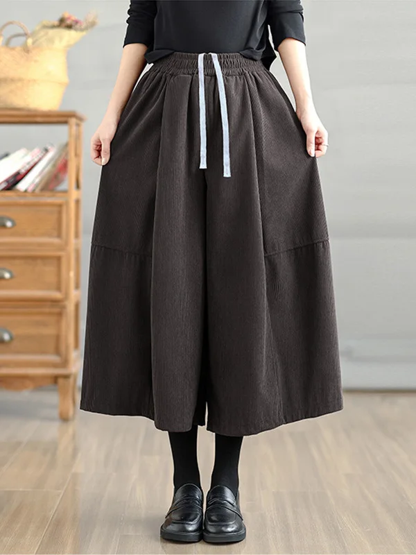 

Ретро-брюки свободного кроя с широкими штанинами для женщин, весенняя новинка, на эластичной резинке, больших размеров, стройнящие, повседневные брюки-юбка