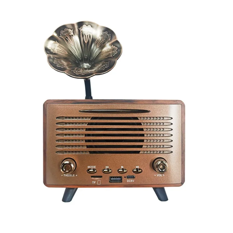 Bluetooth speaker, mini wireless treble and low sound, retro desktop wooden card U disk.