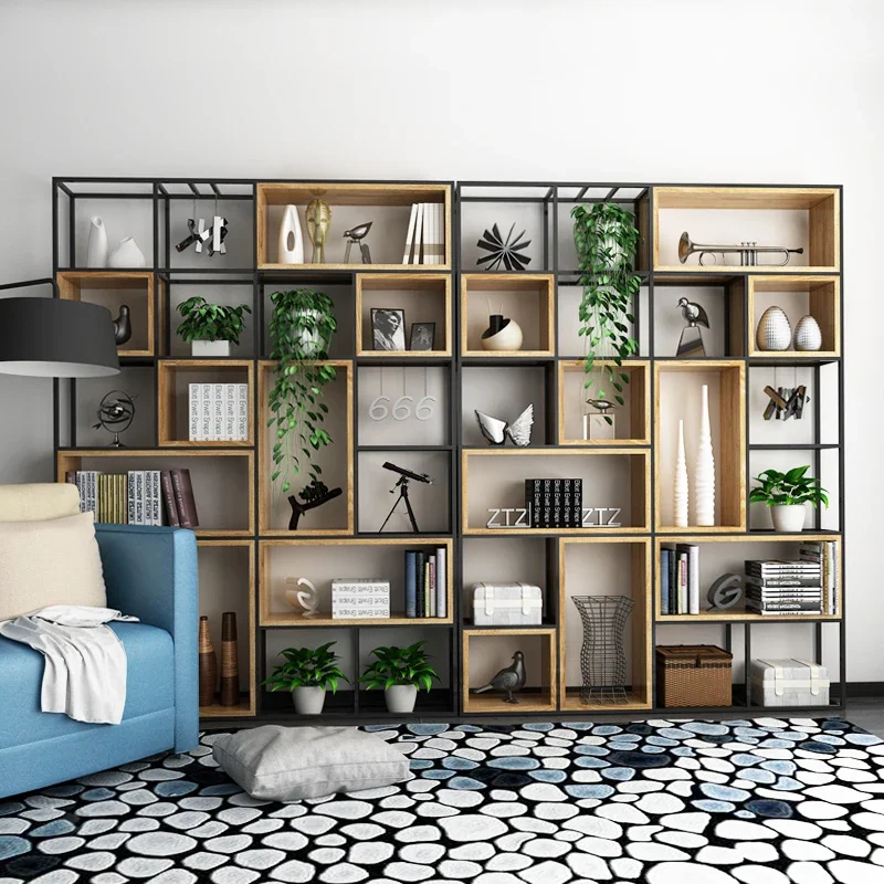 Advanced style wrought iron office screen partition storage living room creative display rack