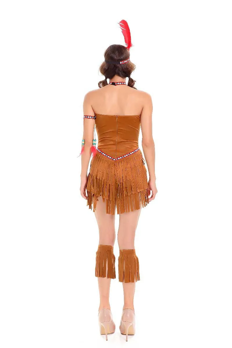 Sexy Women\'s Fringed Native Indians Princess Costume Halloween Primitive Indigenous Savage Native Indians Princess Fancy Dress