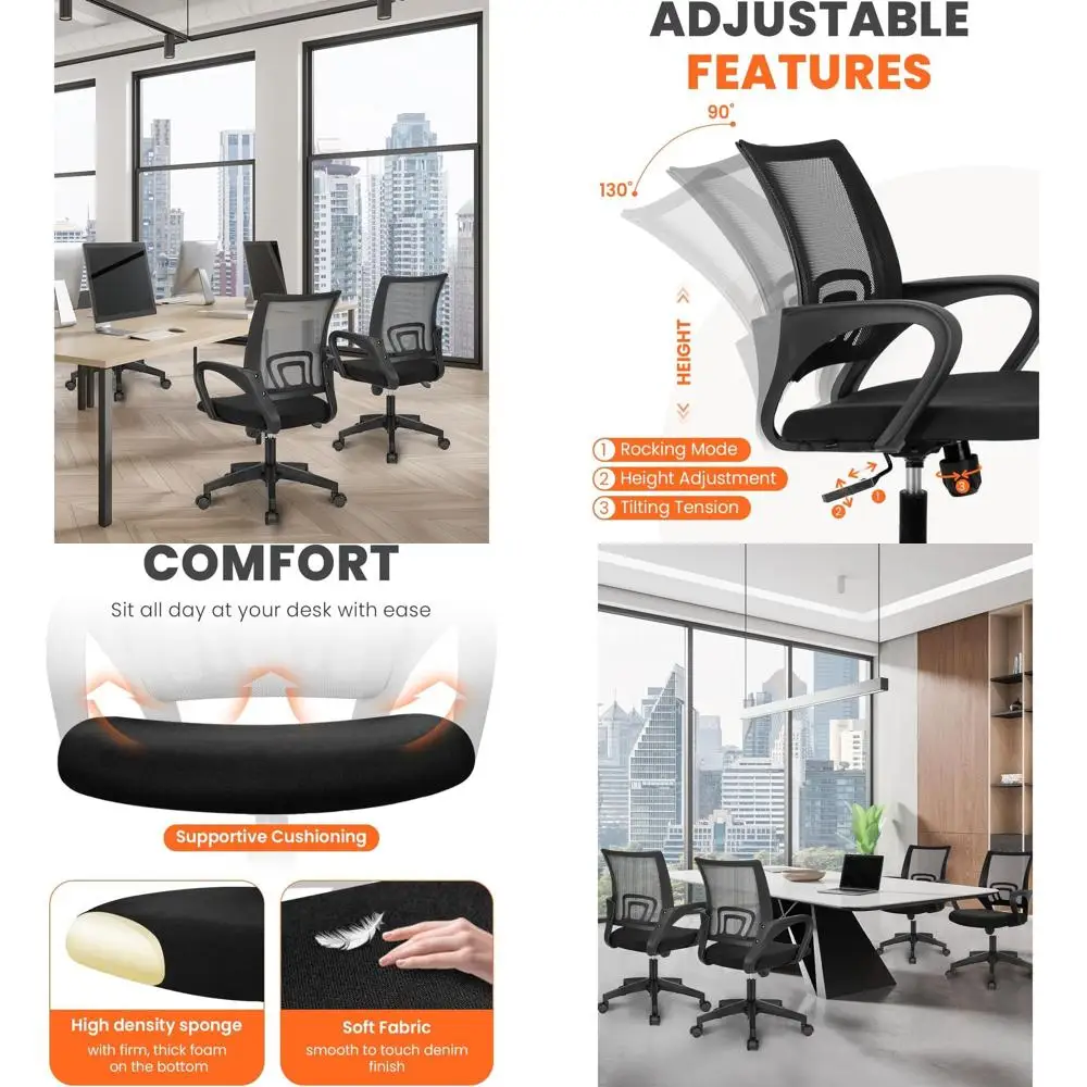 

Ergonomic Mesh Swivel Chair with Adjustable Height and Lumbar Support for Office and Gaming (2-Pack, Black)