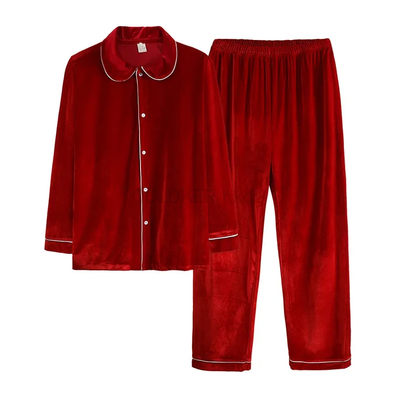 Christmas Sleepwear Womens Men Red Velvet Pajamas Set Long Sleeve Button Up Sleepwear Soft Loungewear Pj Set Family Match Suit