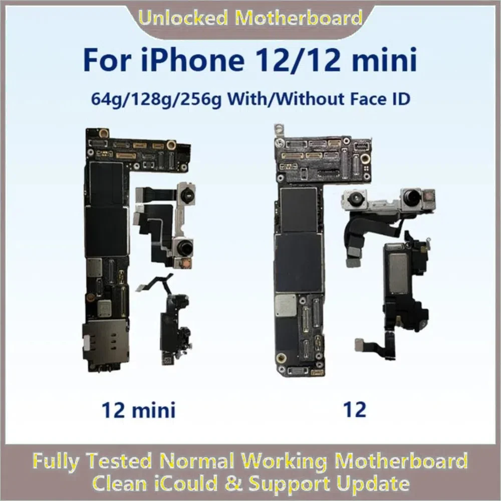 Fully Tested Authentic Motherboard For iPhone 12 12 Mini 64g/128g/256g Unlocked Mainboard Face ID Cleaned iCloud Support Update