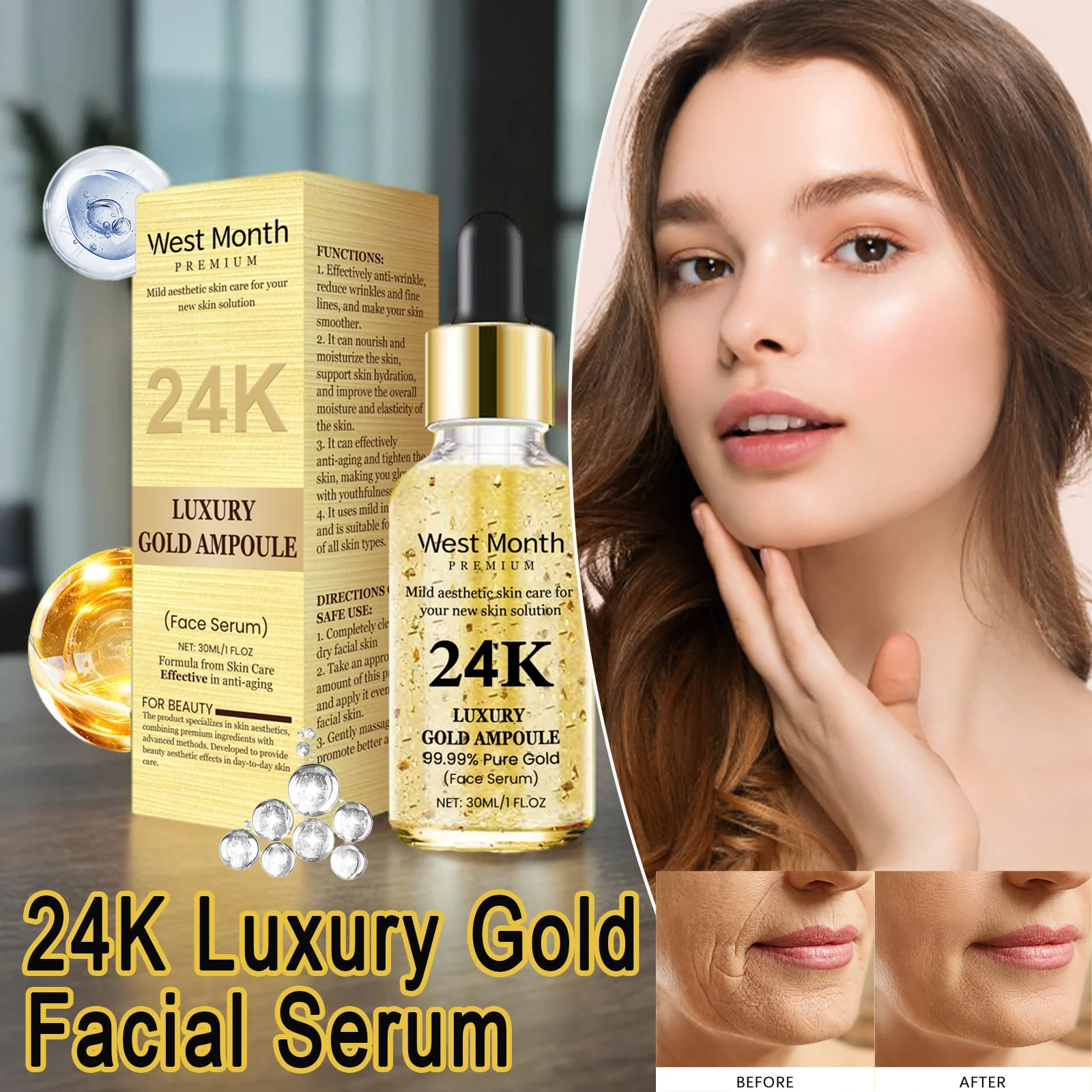

24K Gold Face Serum Moisturizer Day And Night Skin Care Nicotinamide Original Solution Hydrating And Moisturizing Facial Essence