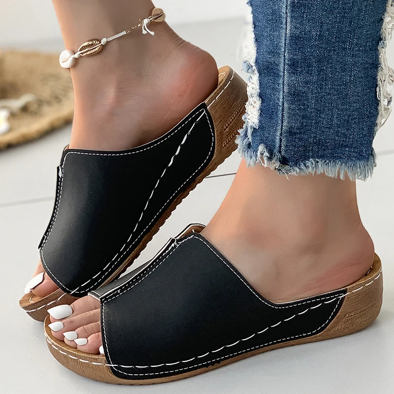 Summer Women Sandals Shoes Open Toe Women Shoe Slip On Sandals Woman Wedge Ladies Shoes Party Footwear Female Slippers Woman