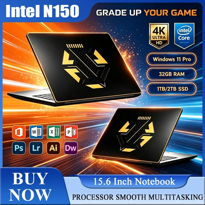 New 15.6'' Laptop Intel Core N150 32GB 2TB Gaming PC Ultra Slim Office Study Computer PC Windows 11 Pro 1920*1080 HD