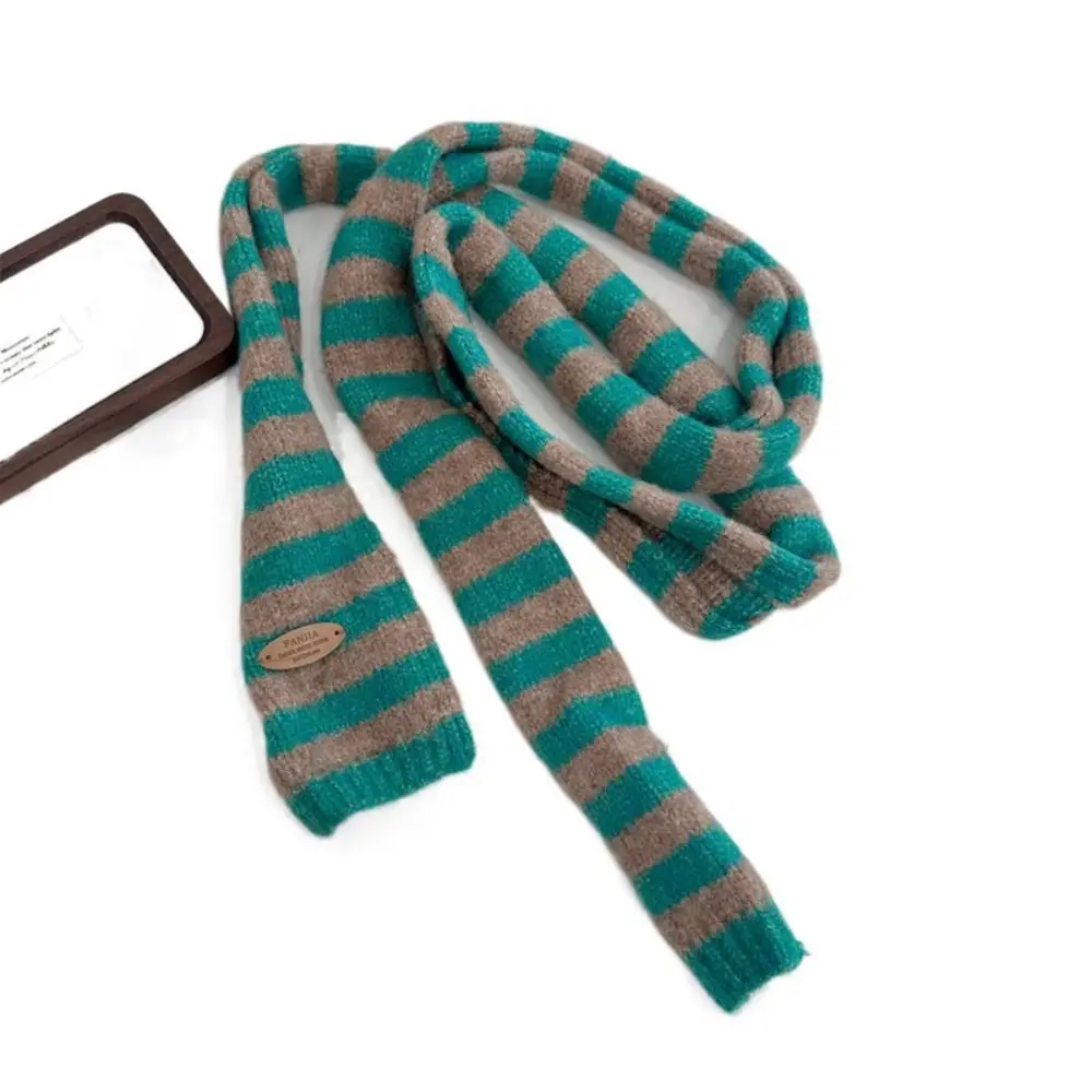 

Black Grey Stripe Women Long Scarves Cotton Slim Decorative Neckerchief Knitted Warm Neck Skinny Scarf Fashion Streetwear