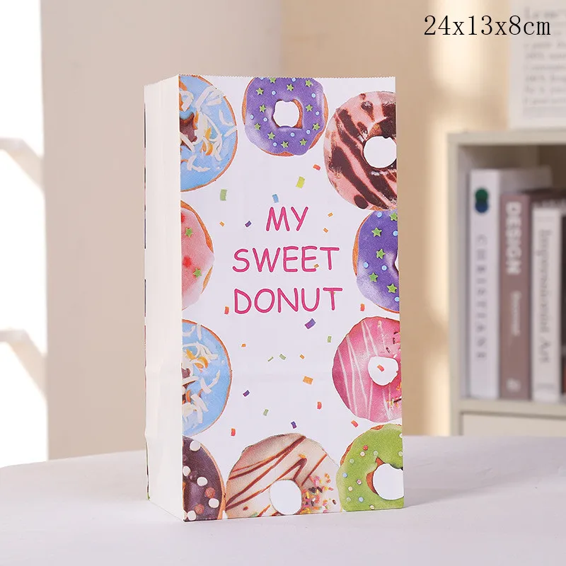 12Pcs Birthday Party Gift Bag Donut Pattern Cookie Candy Snack Packaging Bag Kids Birthday Gift