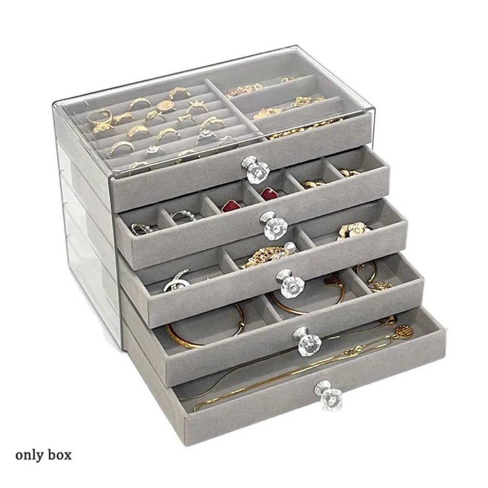 

Large Capacity Velvet Jewelry Box Transparent Rings Bracelets Drawer Storage Holder Acrylic Multi-layer Jewelry Organizer
