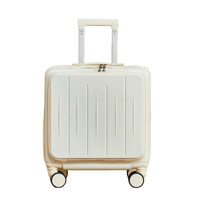 Custom 18 Inch Mini Kids Trolly Luggage White Hardcase Luggage Classic Aluminum Trolley Boarding Case