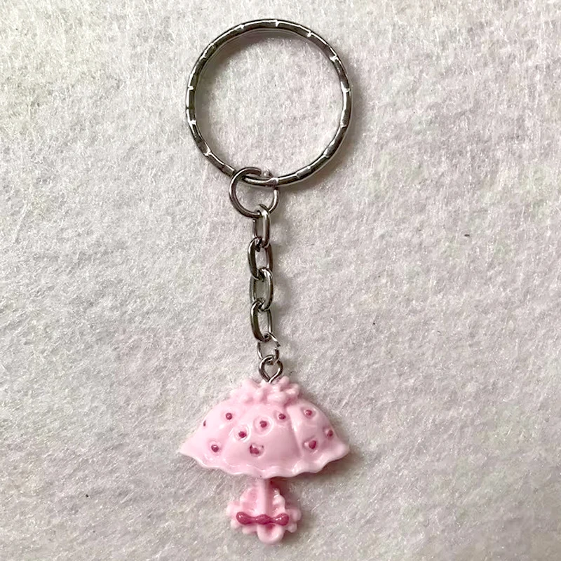 Fashion Cartoon Pink Girl Bow Umbrella Keychain Mini Moss Micro -Landscape Doll House Decorative Ornament Craft Craftsmanship Bo