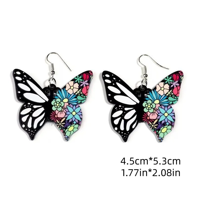 أقراط على شكل فراشة مسطحة من الأكريليك ثنائية الأبعاد، أقراط على شكل فراشة مطبوعة على الموضة مخصصة للسيدات، مناسبة للفصول الأربعة