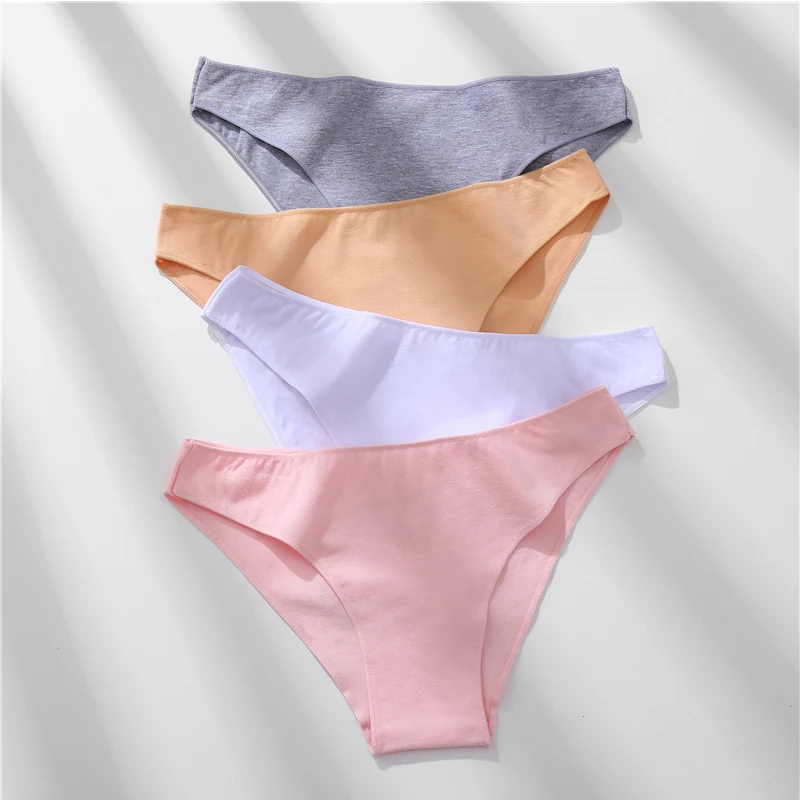 4개 세트 코튼 하이컷 브리프 로우 웨이스트 란제리 여성용 얇고 편안한 섹시한 속옷 부드러운 신축성 기본 팬티 M-XXL