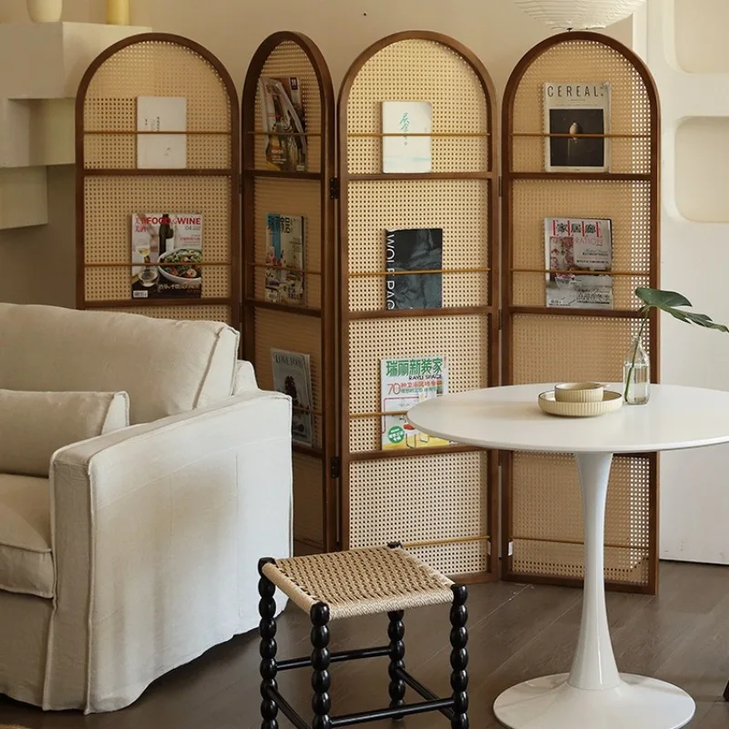 New Chinese solid wood mobile office screen curtain entrance living room