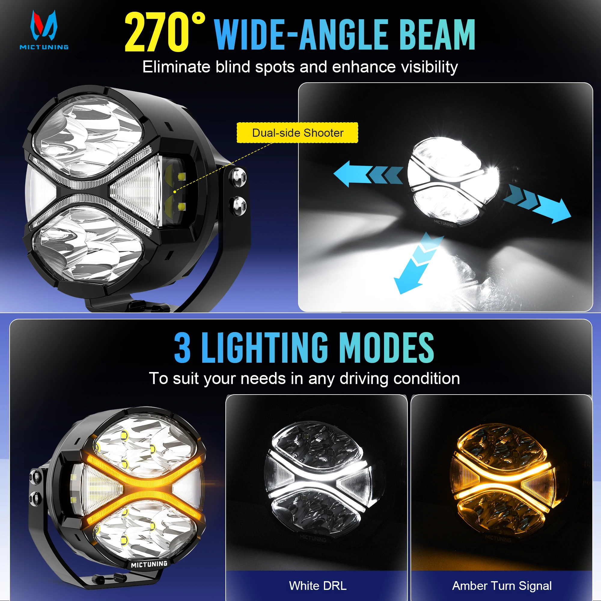 

4 Inch 270° LED Light Pods with White DRL + Amber Turn Signal, IP68 Waterproof Off-Road Driving Lights, Black Cover for Truck