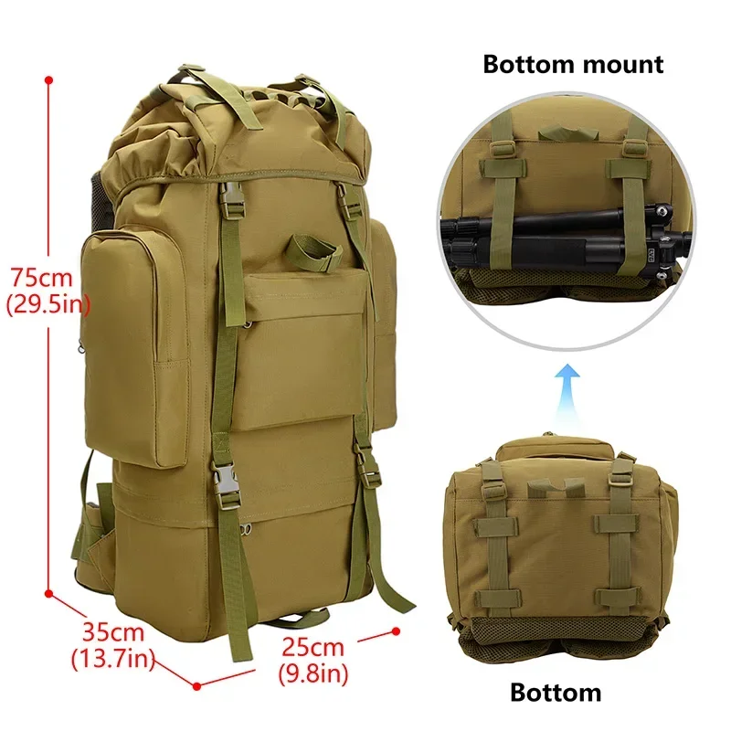 Mochila impermeable de gran capacidad de 65L para exteriores, mochila táctica para caza, Camping, cubierta para lluvia, bolsas de escalada para montañismo