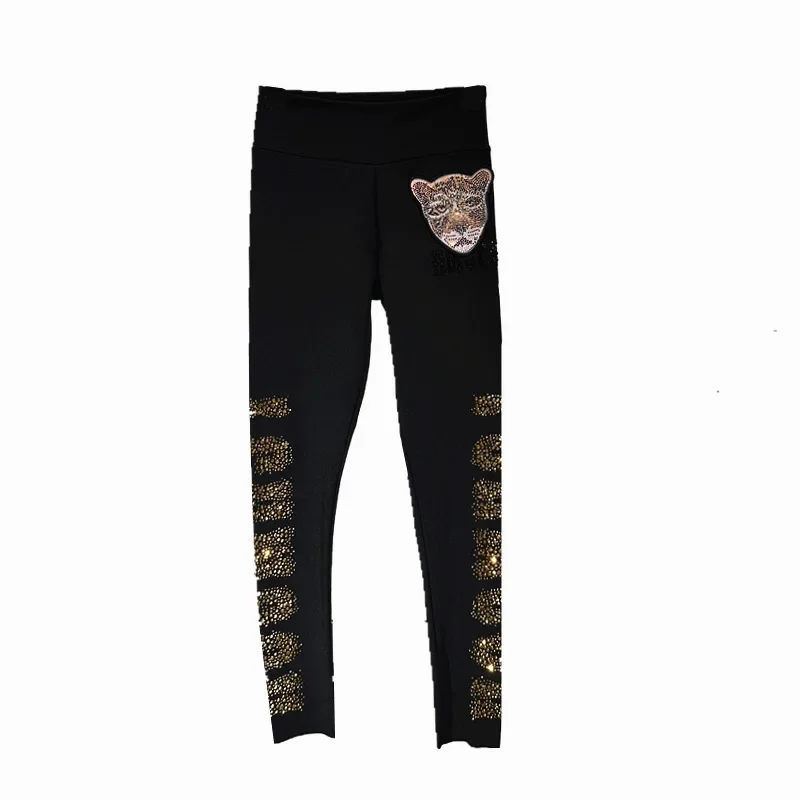 Hoge Kwaliteit Luxe Gouden Diamanten Vrouwen Leggings Letters Hot Boren Enkellange Yogabroek Stretch Strakke Slanke Potloodlegging