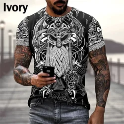 Europe And America Hot Sale Viking Tattoo Art T shirt Men's 3D Print T-shirts Summer Casual Sports Short Sleeve Retro Tops