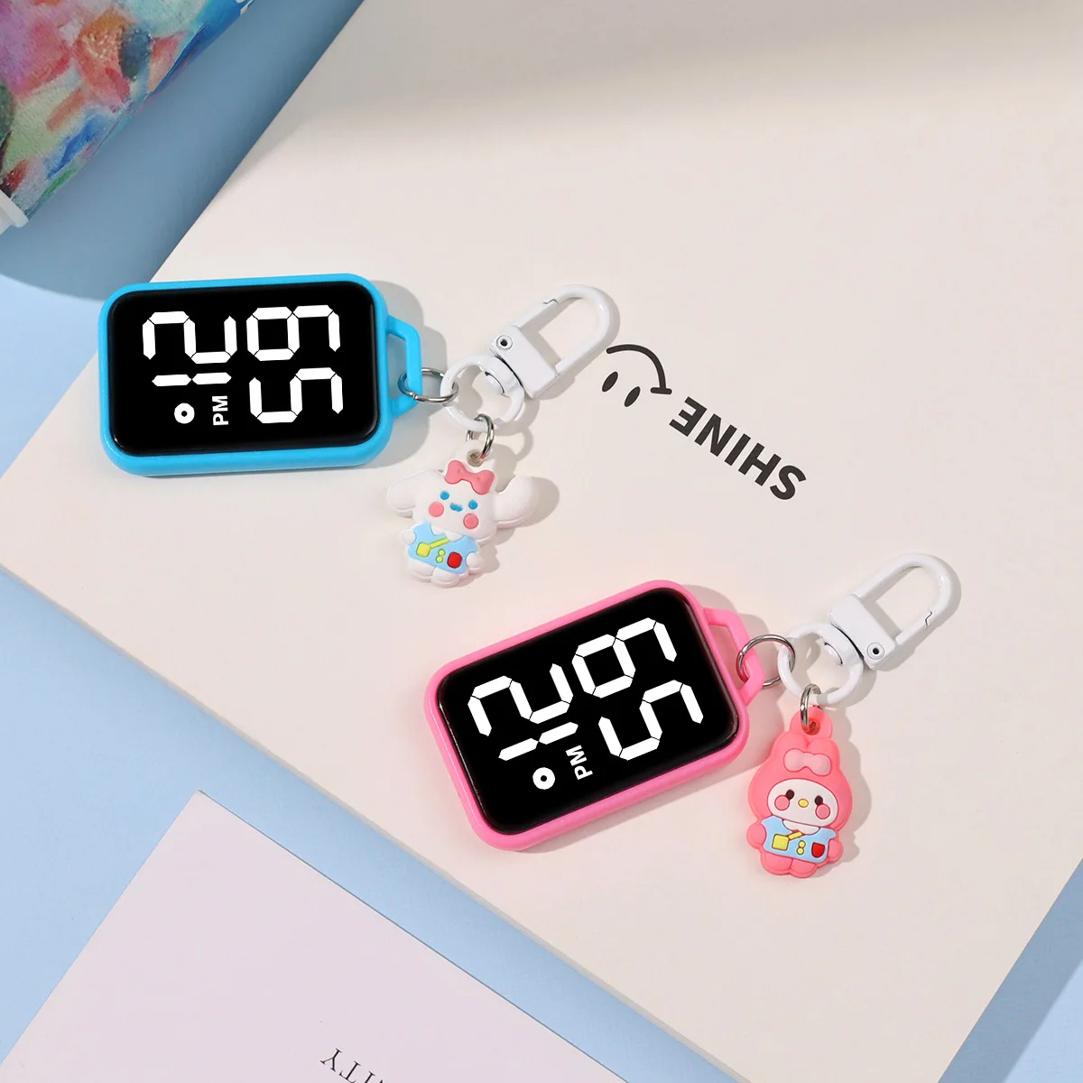 Keychain Square Large LED Student Exam Silent Pocket Watch Pendant Clock Check Time Night Light Electronic Watch Hanging Watch