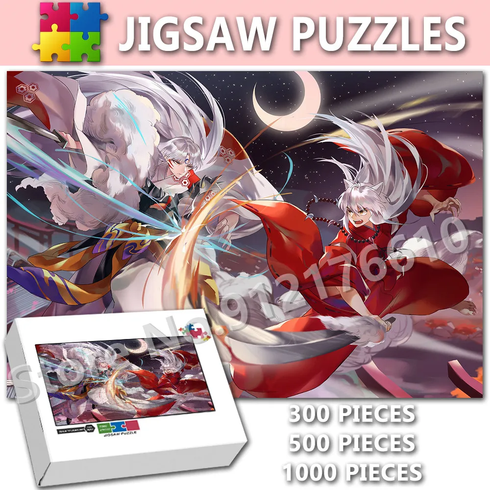 Inuyasha Sesshoumaru Anime 300/500/1000 Pieces Jigsaw Puzzle Nursery Cartoon Assembled Puzzle Educational Family Game Toys Gifts