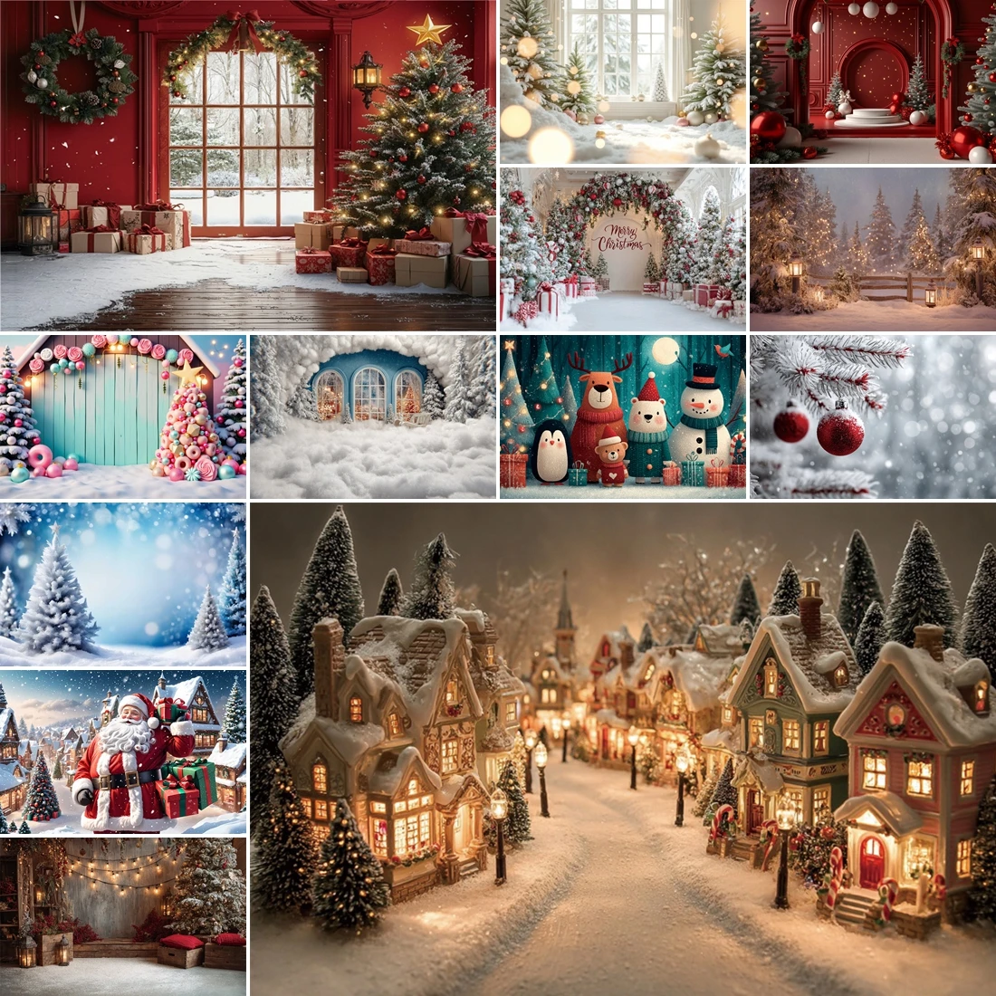 

MOON.QG Christmas 2025 Photo Background Arch Door Fireplace Xmas Trees Backdrop Decoration Photography Props Shooting Wallpaper