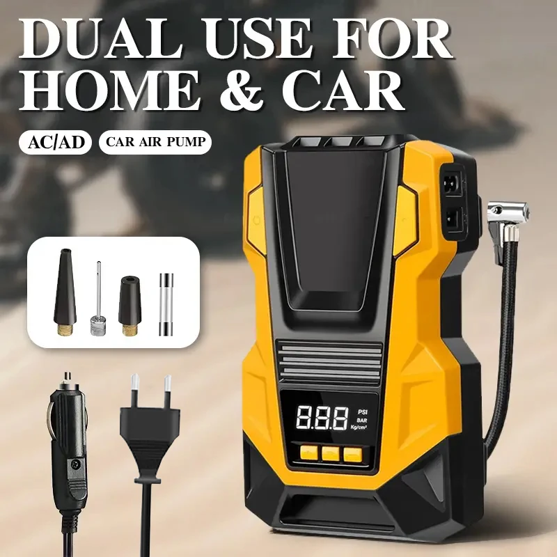 Portable Car Air Pump AC/DC 12V Electric Car Tire Air Pump Comes with LED Light Home Car Dual-Purpose Suitable for Car Motorcycl