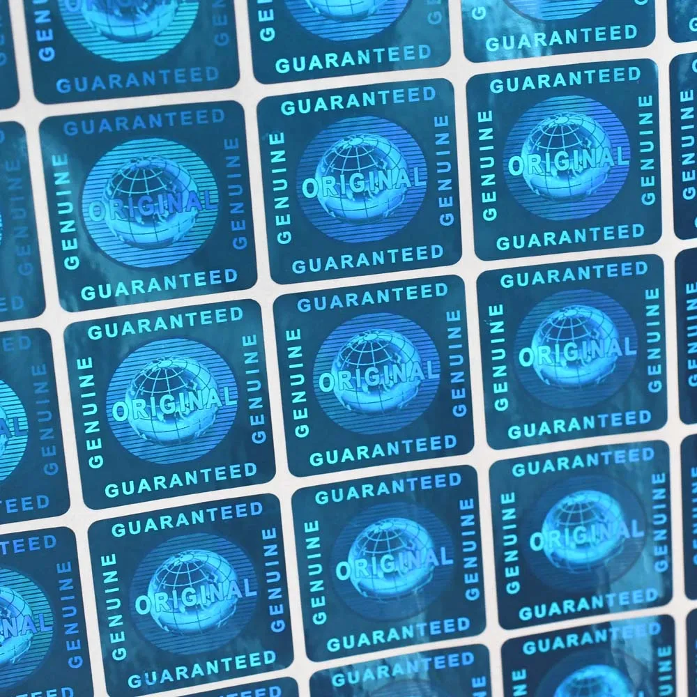 باطل فضي اصلي مضمون واصلي ملصق الهولوجرام العالمي في 20x20 مللي متر مربع