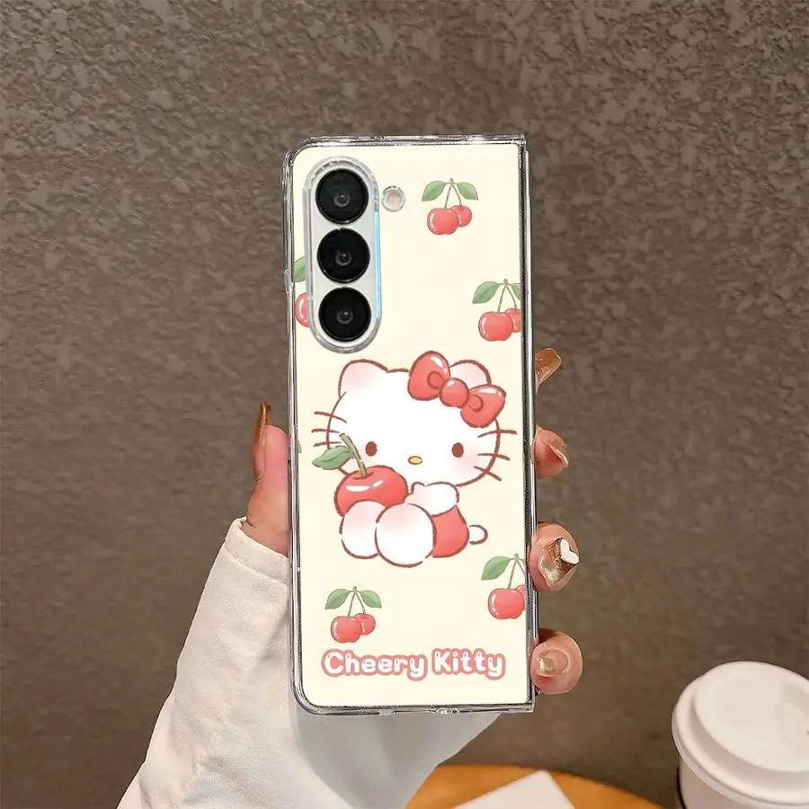 حافظة لهاتف سامسونج جالاكسي Z فولد 7 6 5 4 3 ZFold3 ZFold6 ZFold4 ZFold5 ZFold7 غطاء هاتف ناعم شفاف سانريو شيري هالو #6