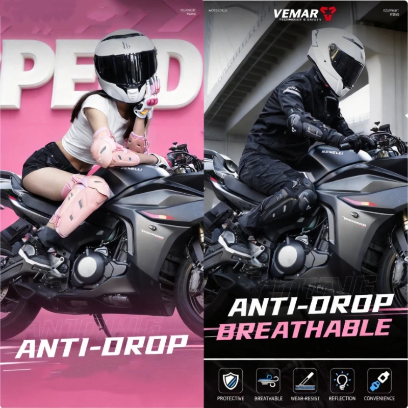 VEMAR Motorcycle Elbow Brace/Knee Guards All-Season Shock-Absorbing Anti-Fall Wear-Resistant Women Men Off-Road Knee/Elbow Pads