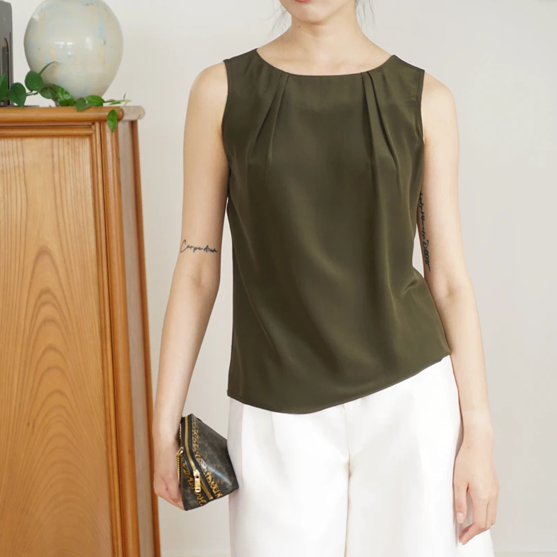 Limited Time Offer 00%  Silk Svel round Ne Vest Summer Outerwear Women's Premium Silk Straight Cut Top BX009