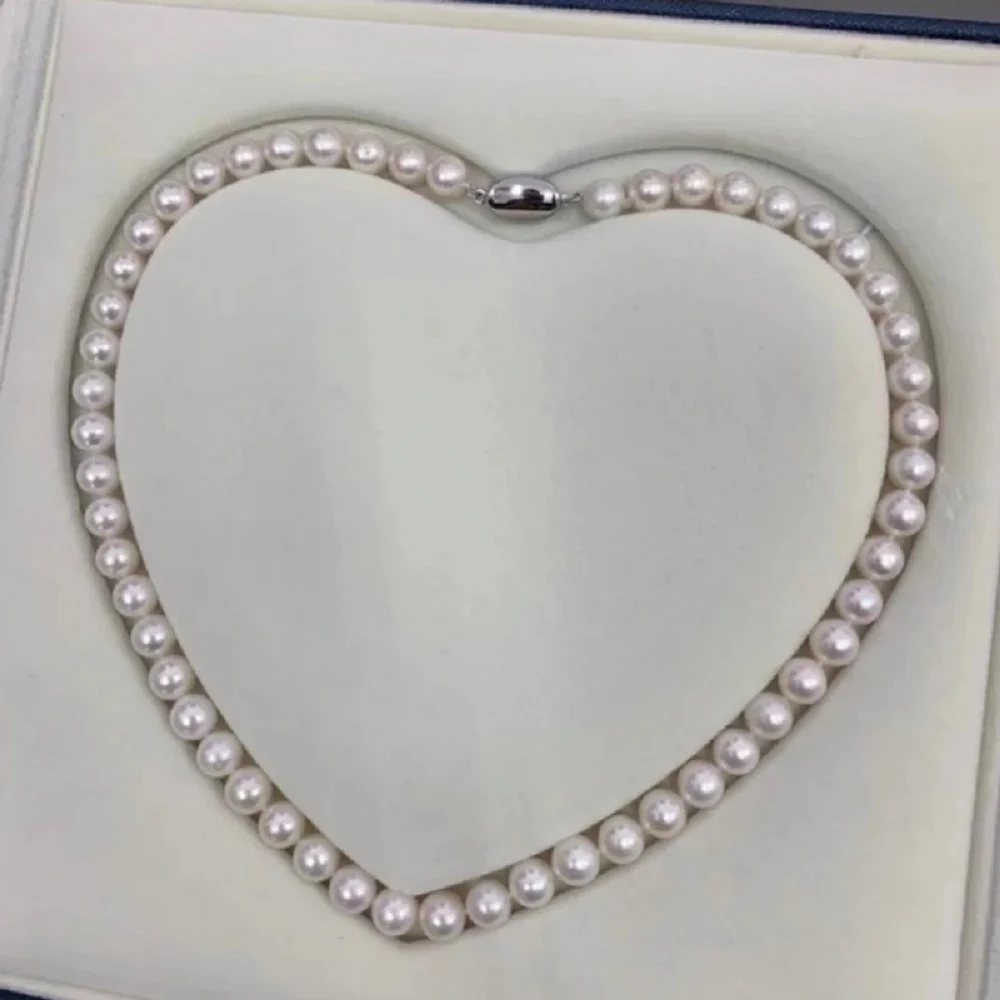 

Natural Akoya Pearl Necklace AAAA 7-8mm White Round Pearl Necklace 20 inch- 925s