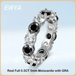 EWYA Real 5mm 0.5CT Colored Moissanite Full Eternity Ring For Women Men S925 Silver White and Black Diamond Wedding Band Rings
