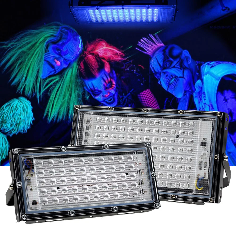 400nm 50W 100W UV Floodlight 220V Ultraviolet Stage Lamp Stage Backlight Waterproof Disco Party Stage Backlight Party Supplies