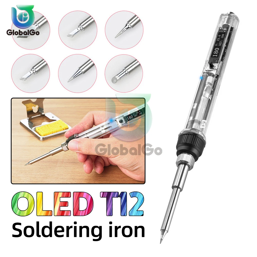 

Digital Mini Soldering Iron DC12-24V 72W Adjustable Temperature Portable Electric Welding Solder Tip Station Tool OLED T12