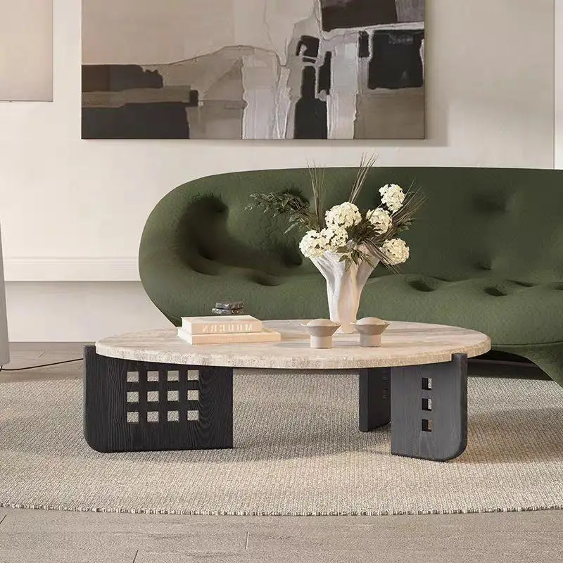 travertine egg-shaped coffee table minimalist small apartment living room designer Internet celebrity special-shaped tea table