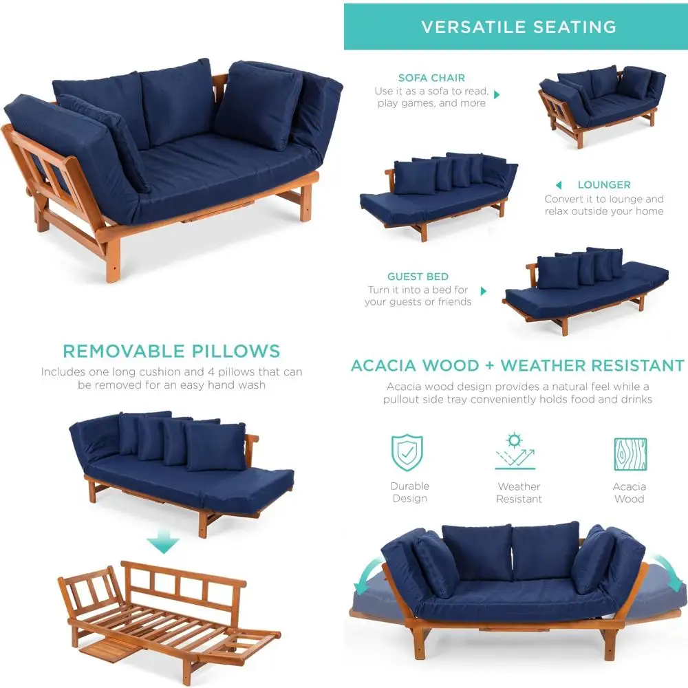 أريكة فوتون من خشب السنط الخارجية مع صينية قابلة للسحب لأثاث تحويل الفناء والشرفة بجانب حمام السباحة والفناء الخلفي #1