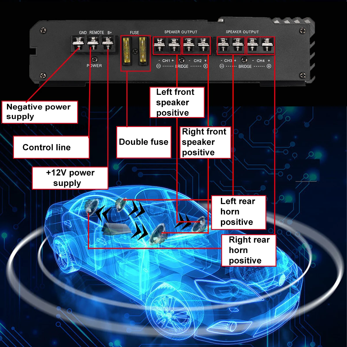 4 Channel 9900W Car Truck Amplifier Stereo Audio Speaker Amp System Class A/B Stereo Surround Subwoofer FM