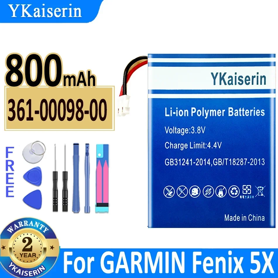 YKaiserin sport  Watch Battery 361-00098-00 For Garmin Fenix 5X Replacement Battery 800mAh batteria + Free Tools