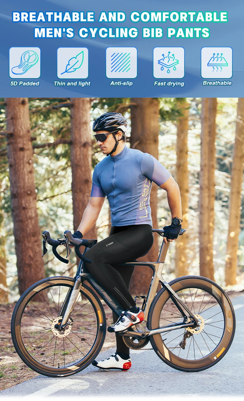 X-TIGER Männer Radfahren Lange Hosen 5D Gel Gepolsterte Lange Fahrrad Hosen Strumpfhosen Leggings Outdoor Reiten Mountain Road Fahrrad Lange Hosen – Detail 1