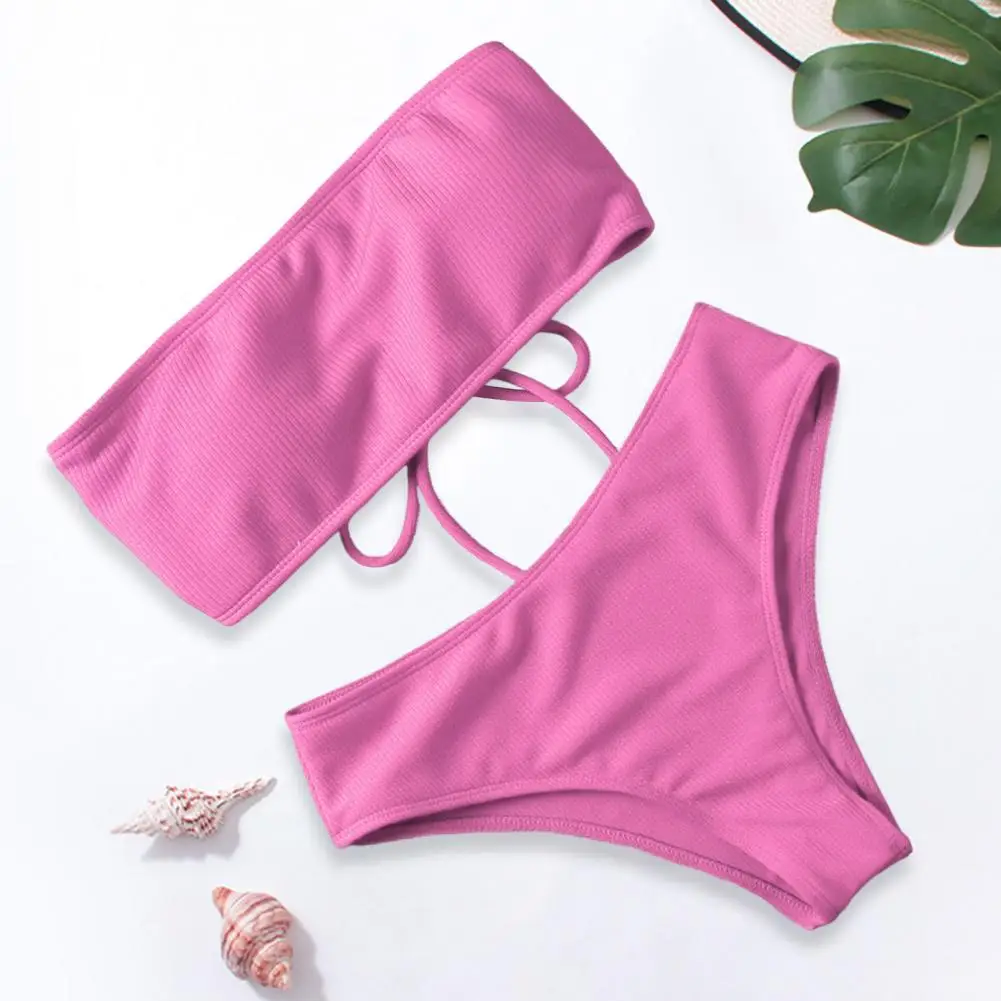 2024 Strapless Sexy Bikini High Waist Women Swimwear Padded Bathing Suit Monokin Solid Color Swimwear Tube Top Bikini Swimsuit