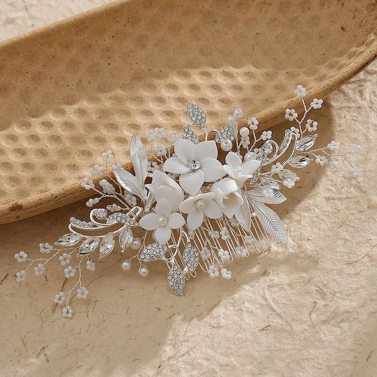 Fashion New Rice Beads Beaded Hair Comb Korean Handmade Ceramic Flower Comb Bridal Wedding Accessories Headdress