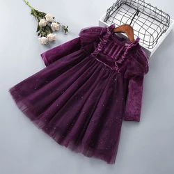 Autumn and winter new children's velvet sequin mesh skirt princess dress girl version teenager children's clothing