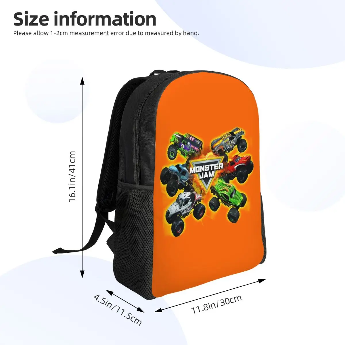 Classic Monster Jam Truck Pattern Student Backpack School Bag Hiking Travel Daypack for Men Women Fashion Bookbag Shoulder Bags