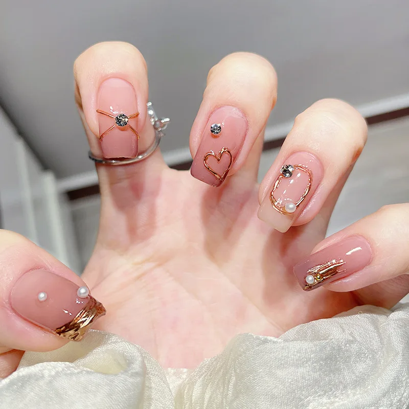 24p Nail Art Fake Nails Handmade Pearl Wear Nail Patch Gentle Nail Diamond False Nail Ballerina Press on Nails Set Free Shipping